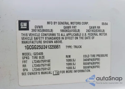 2004 Chevrolet Express from USA, damaged, VIN 1GCGG25U241229961